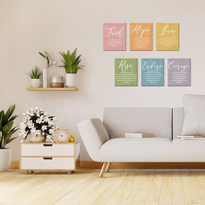 CHDITB Faith Hope Love Bible Verse Wall Art, Set Of 6 Prints Religious Prayer Wall Art, Scripture Quote Canvas Painting, 8x10 Inches Bible Saying Artwork Christian Art Prints For Living Room Bedroom
