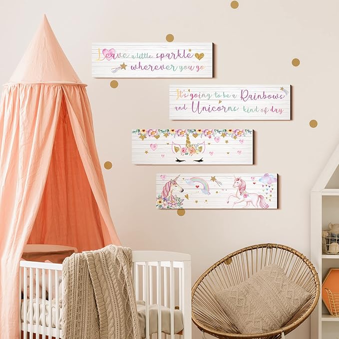Yulejo Unicorn Wall Decor Girls Rainbow Wall Art Unicorn Room Decor Rainbow Motivational Inspirational Room Bedroom Decoration for Christmas Girl Kids Bedroom Nursery Decoration Gift (Delicate Style)