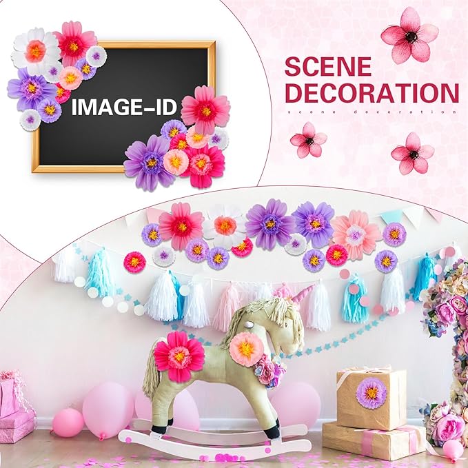 Crowye 12 Pcs Large Colorful Tissue Paper Flowers Decorations 20" Giant Fiesta Craft Crepe Paper Flowers for Wall Decor Backdrop Mexican Wedding Birthday Carnival Party (Bright Color)