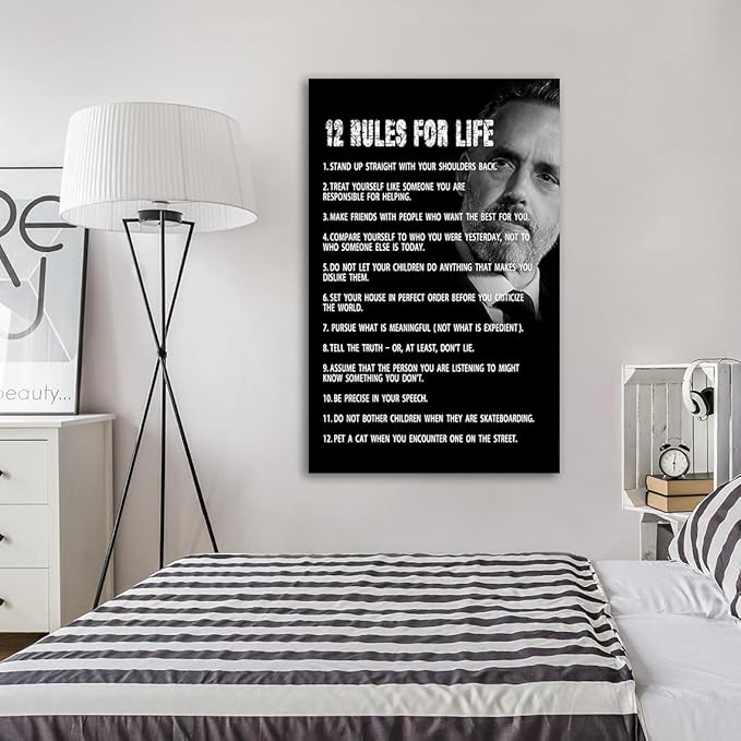 AMART SUN The 12 Rules For Life Inspirational Printed Canvas Wall Art • 12 rules of life poster • Motivational Artwork Modern Home Decor For Home,Office,Gym,Classroom Wall Decor Framed Ready to Hang