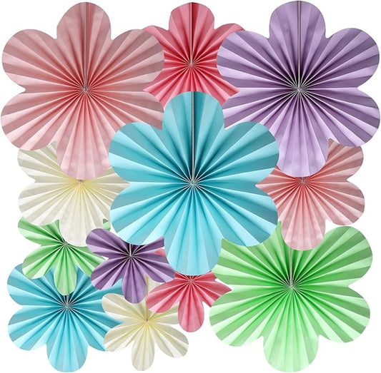 BestoFun 12 PCS Paper Flowers Fans Pastel Party Decorations Paper Flowers Decorations for Wall Girl Groovy Birthday Baby Shower Wedding Bachelorette Room Hanging Décor