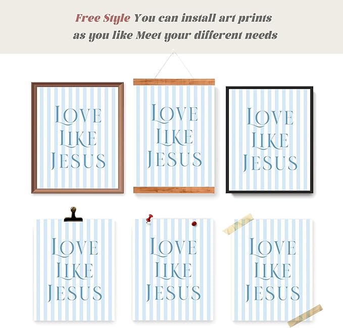 LARTSFRO Coquette Blue Bow Jesus Wall Art Decor Posters, Light Blue Bow Christian Room Bedroom Bathroom Wall Art Decor Aesthetic for Teen Girls Gifts, Inspirational Bible Verses Bow Wall Decor, 12x16 Inch Set of 4 Bow Pictures(UNFRAMED)