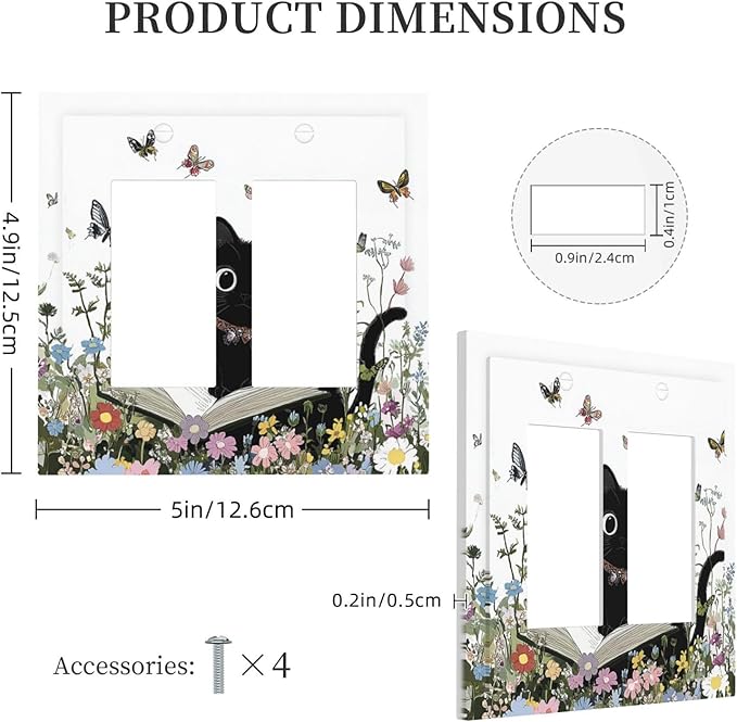 Decorative Outlet Covers Cute Cat Wildflowers Boho Flowers Floral 2 Gang Double Gfci Rocker Electrical Wall Panels Light Switch Cover Plate For Nursery Kids Room Decor