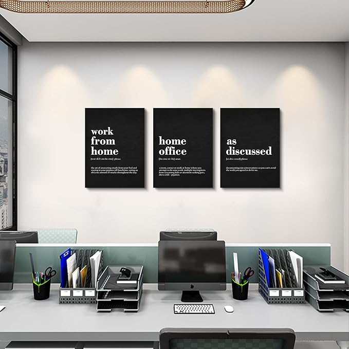 Framed Office Decor Canvas Wall Art - Positive Quote, Motivational Artwork Set of 3 Prints, 12x16inchx3pcs