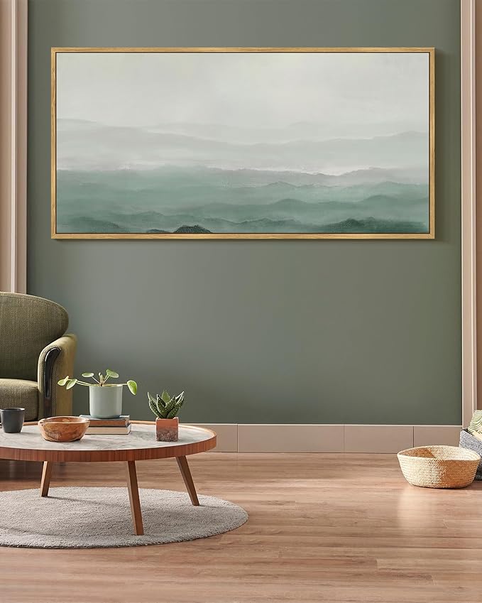 SHENIFY Vintage Landscape Framed Wall Art Foggy Mountain Farmhouse Decor Retro Wilderness Illustrations Decorative for Hallway Bedroom Living Room Dining Room - 30x60in Natural Framed
