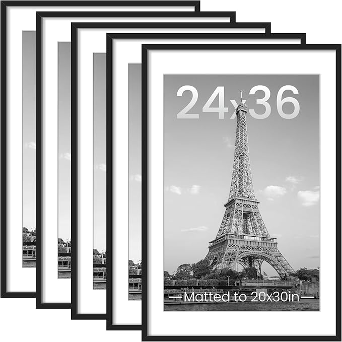 upsimples 24x36 Picture Frame Set of 5, Display Pictures 20x30 with Mat or 24x36 Without, Wall Gallery Photo Frames, Black