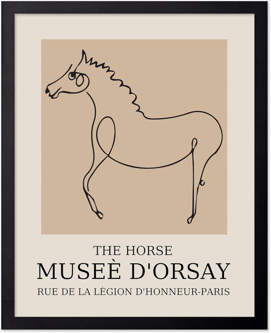 Poster Master Vintage Poster - Retro Minimalist Print - Gift for Artist, Friend - Horse, Line Drawing, Sketch, Abstract - Wall Decor for Living Room, Bedroom, 16x20 Black Framed