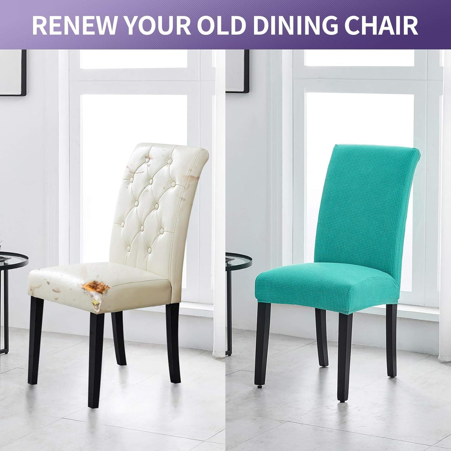 Joccun Chair Covers for Dining Room Set of 4, Dining Chair Slipcovers Stretch Dining Room Chair Covers Seat Protector,Washable Parsons Chair Cover for Home,Banquet(Turquoise,4 Pack)