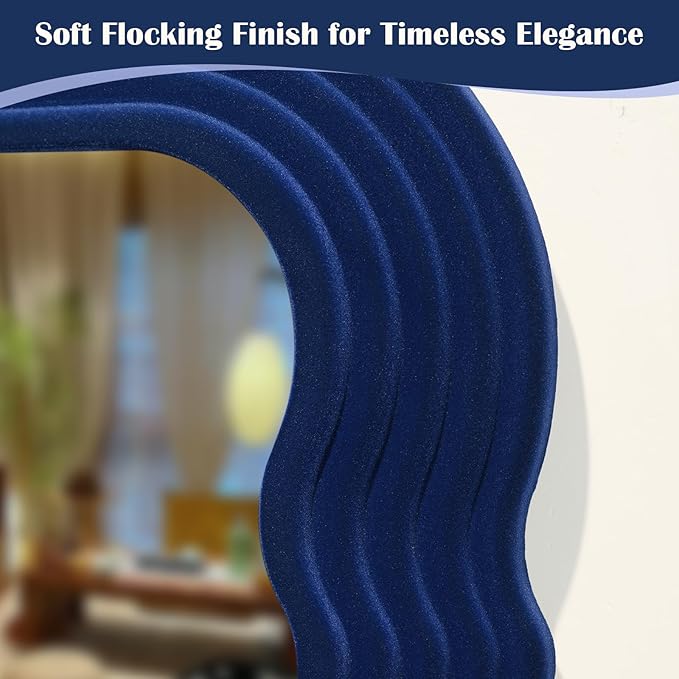 Funky Wall Mirror Decor for Hallway Entryway, 14x28 Asymmetrical Decorative Mirrors for Home Office Living Room, Maximalist Home Decor for Housewarming Christmas Wedding Gift (Dark Blue)