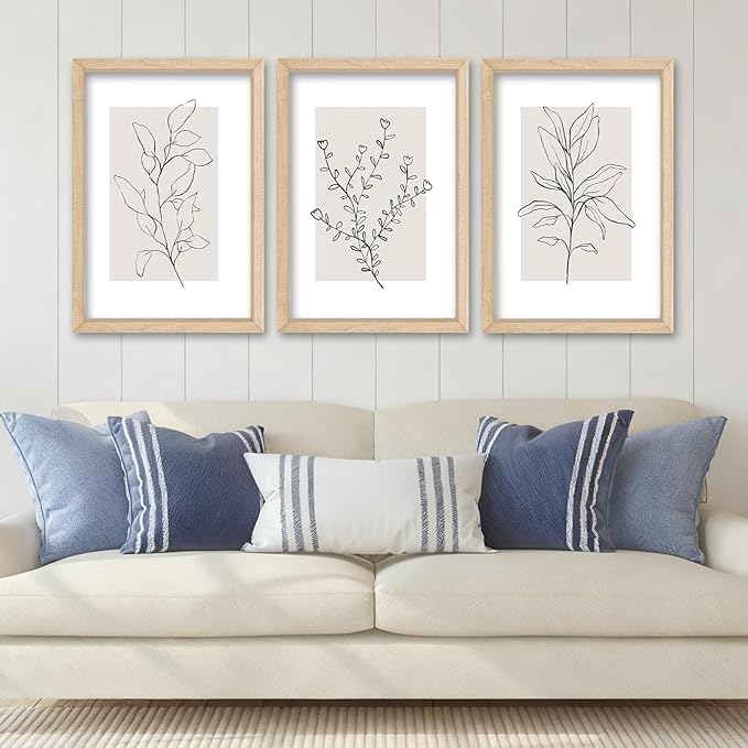 YWJKWLGS Neutral Botanical Prints Framed Wall Art Decor 11x16 Inch Set of 3 Boho Plant pictures Sign minimalist Vintage for Bedroom Office bathroom Wall Hanging (Wood)