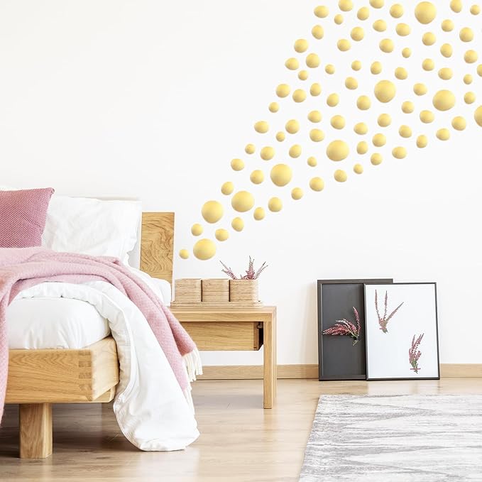 TaoBary 15 Sheet 300 Pcs Irregular Polka Dots Boho Wall Decal Terrazzo Playroom Bedroom Removable Modern Vinyl Boho Wall Stickers(Gold)