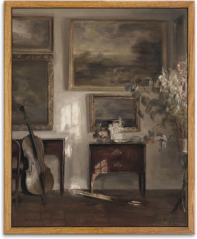 KBKBART Vintage Framed Wall Art, Farmhouse Decor Moody Still Life Canvas Oil Painting Vintage Dark Bathroom Art Prints, Neutral Antique Wall Art Decor for Bedroom, Living Room, Gallery, Gifts for Friends or Family (8"x10")