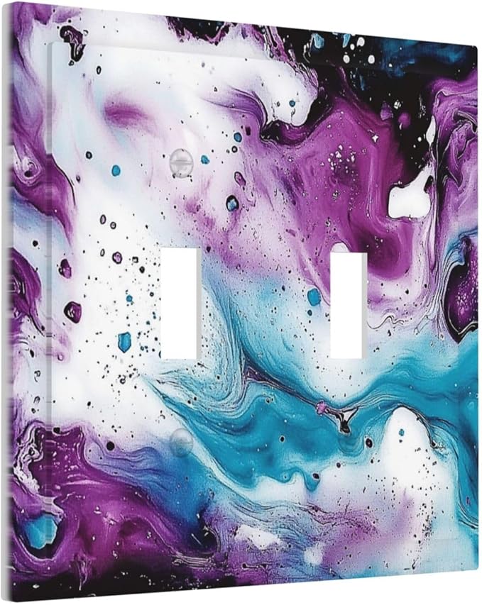 Decorative Switch Plates Purple Blue Swirl Marble Tiles 2 Gang Double Toggle Outlet Light Switch Cover Wall Plate Electrical Faceplate For Bed Room Living Room Decor