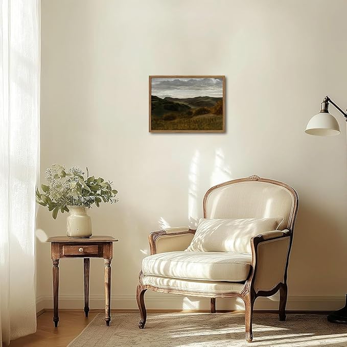 Framed Vintage Landscape Wall Art, Mountain Nature Wall Decor Paintings, Moody Countryside Canvas Prints Pictures Wall Decor for Living Room Bedroom Dining Room Office 16x24 inch