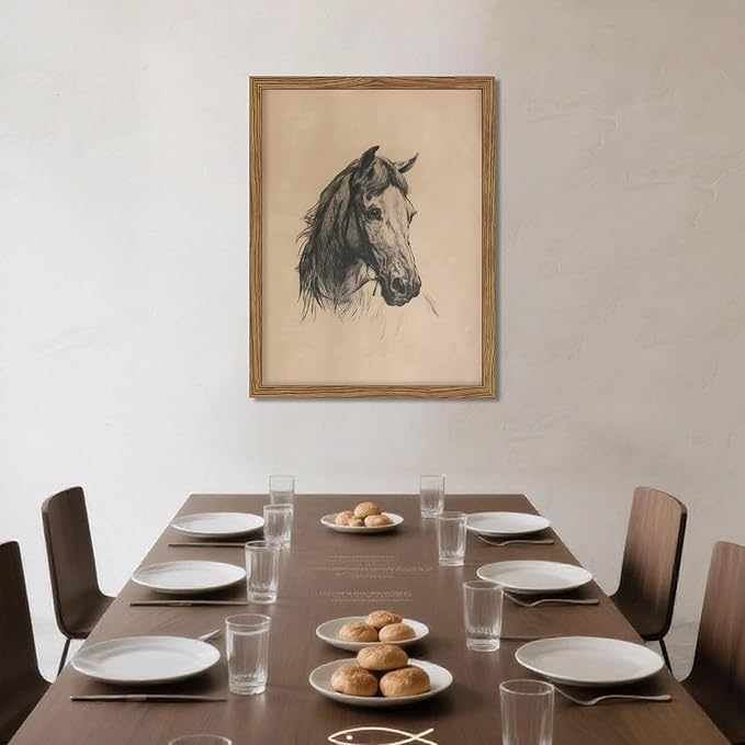 Framed Horse Wall Art, Vintage Horse Head Sketch Canvas Print, Farmhouse Animal Wall Decor, Classic Country Pictures Artwork for Living Room Bedroom Home Decor – 8x10 inch