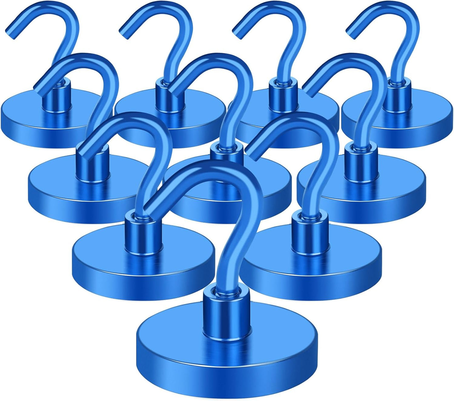 MIKEDE Strong Magnetic Hooks, 110Lbs Heavy Duty Magnetic Hooks for Cruise, Neodymium Earth Magnets with Hooks for Hanging, Super Metal Industrial Magnets for Grill, Storage (Blue,10 Pack)