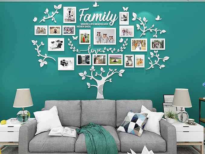 Family Tree Wall Decor - Picture Frames Collage 4x6 5x7 8x10 11x14 3D DIY-Acrylic Photo Frame for Living Room （White 57 * 81in）