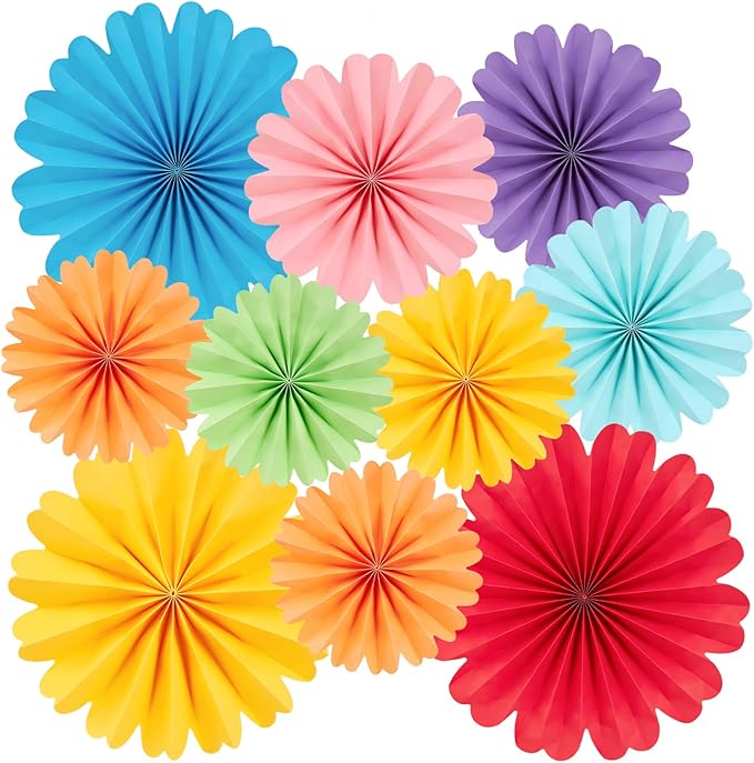 Easy Joy Paper Flowers Decorations for Wall 10 PCS Paper Fans Fiesta Party Decorations Mexican Party Decorations for Girl Classroom Groovy Birthday Baby Shower Wedding Room Wall Hanging Décor