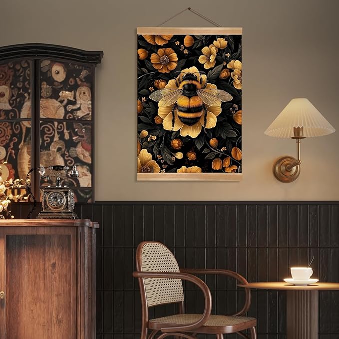 Vintage Country Bees Poster, William Morris-Inspired Wall Art Decor, Vintage Hanging Wall Painting Insect Buck Art, Mid-Century& Dark Academia Decor, Gothic Canvas Poster for Oficce and Home(Bees-01)