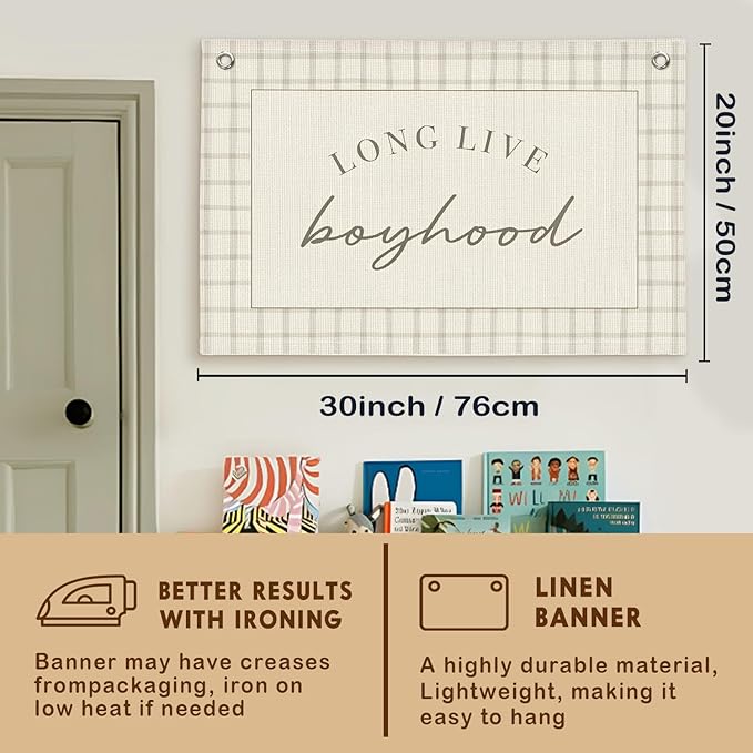 Lacama Long Live Boyhood Banner Baby Boy Nursery Decor, Boy Nursery Decor, Vintage Wall Hanging Flag Decor for Nursery Playroom Toddler Room, Boys Room Decor 30x20 In