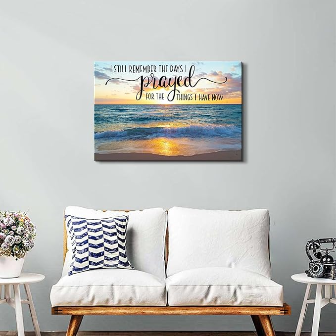 Large Christian Scripture Wall Art Ocean Decor Bible Verses Canvas Prints Pictures Sunset Beach Painting Seascape Poster Natural Modern Artwork for Kitchen Living Room Home Decoration 24x36"