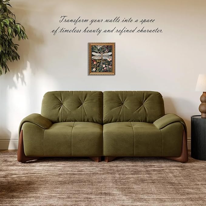 ASTRDECOR Gold Framed Vintage Wall Art - Dark Green Dragonfly & Floral Botanical Artwork, Nature Picture Canvas Painting for Living Room Bedroom Bathroom Home Decor, 9x12 in