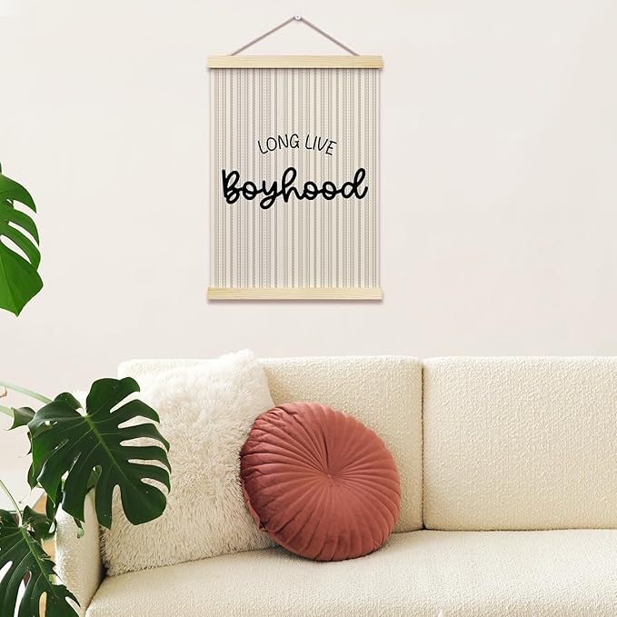 Long Live Boyhood Posters Hanger Frame for Boys Room Hanging Poster for Bedroom Kids Room Classroom Decor Stripes Wall Art Decor for Nursery Playroom Canvas Wall Art Print 16x12 Inches - YY048