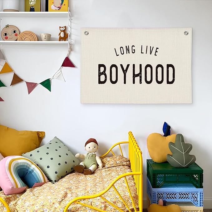 Vintage Linen Banner - Boys Room Decor for Toddler Boy Room Nursery Playroom