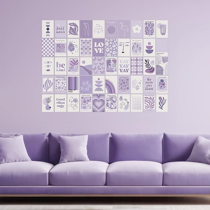 Purple Room Decor: Lavender Wall Collage Kit - Aesthetic Posters & Prints (50pcs, 4x6 inch) for Teen Boys & Girls