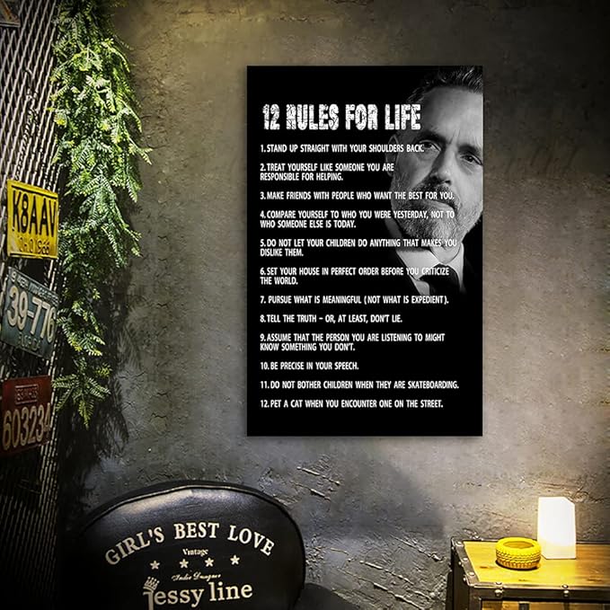 AMART SUN The 12 Rules For Life Inspirational Printed Canvas Wall Art • 12 rules of life poster • Motivational Artwork Modern Home Decor For Home,Office,Gym,Classroom Wall Decor Framed Ready to Hang