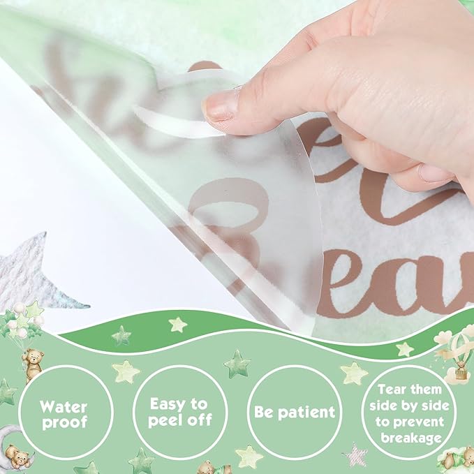 Yinder 12 Sheet 78 Pcs Bear Highland Cow Wall Decals Cute Highland Cow Sticker Nursery Baby Wall Decor for Kids Girls Boys Baby Room Bedroom(Sage Green Bear)
