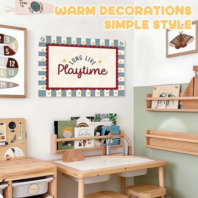 Playroom Wall Decor, Long Live Playtime Linen Canvas Banner,Toddler Playroom Decor Kids Room Nursery with Star Pattern Wall Decor for Toddler Boys Toy Room Bedroom,30x20 Inch