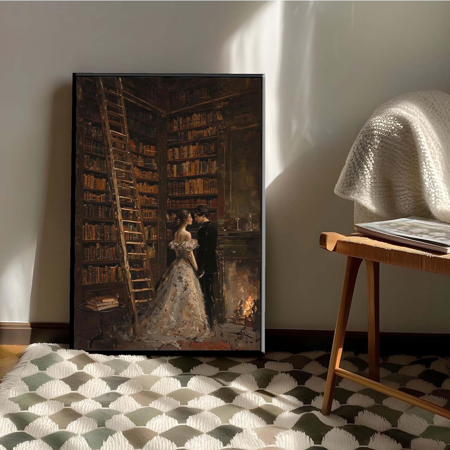 JFHCQJPK Gothic retro library scene decoration melancholy calm art college style wall aesthetic antique style home decoration suitable for bedroom living room8x12in Metal blackFramed