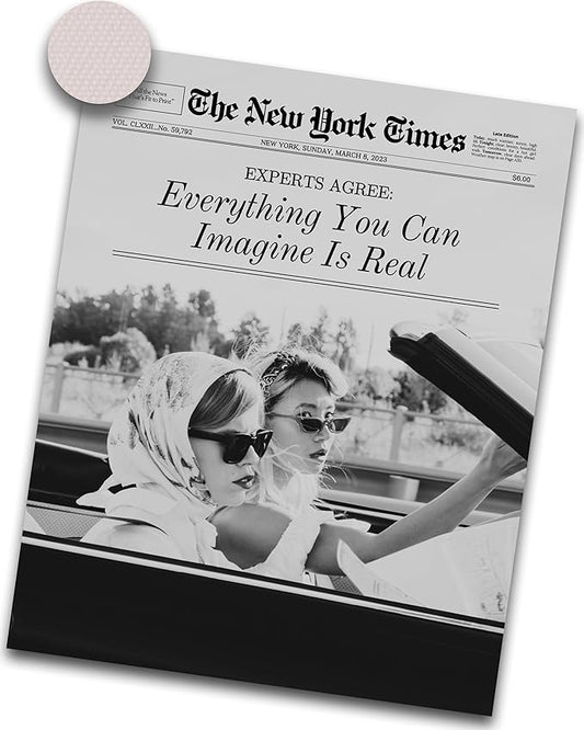 iHery Unframed Trendy Hot Girls NewsPaper Wall Art Prints,12x16in Canvas Wall Art Prints,Everything You Can Imagine Is Real Positive Wall Art,Vintage Bar Cart Living Room Home Décor 1Pack