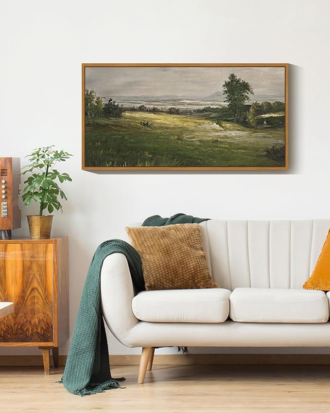 SHENIFY Vintage Framed Wall Art Rustic Cottage Country Riverside Landscape Scenery Home Decor Retro Mountain Decorations for Bedroom Ready to Hang Wall Artwork - 20x40in Natural Framed