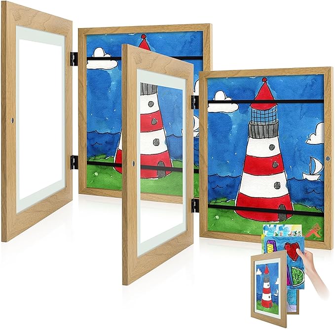 Golden State Art, 8.5x11 Kids Art Frames, Front-Opening Picture Frame Great for Kids Drawings, Artworks, Children Art Projects, Schoolwork, Home or Office (Brown, Set of 2)