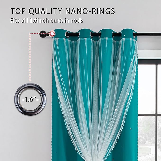 XiDi Black Out Curtains for Girls Bedroom Decor, Unicorn Curtains for Kids Room, Blackout Curtains for Living Room 63 inchs Long 34 inches Wide 2 Panel Teal
