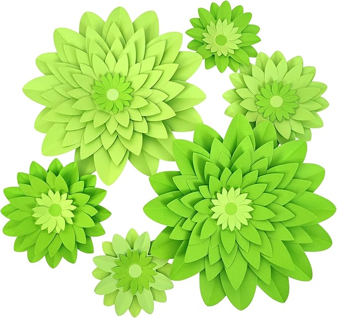 Large Lime Green Paper Flowers for Wall (12"-5") Spring Party Birthday Baby Room Nursery Decoration Forest Wedding Bridal Shower Decorations Photo Prop Pack of 6