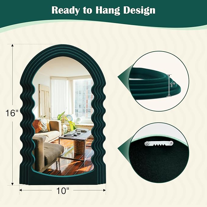 Green Wall Mirror Decor for Hallway Entryway, Irregular Arched Small Decorative Mirrors for Home Office Living Room, Modern Hanging Wall Art Sculpture for Christmas Wedding Gift (Green)