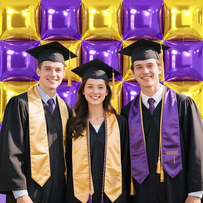NISOCY 25PCS Purple Gold Square Foil Balloons Wall Backdrop Double Sided Gold Purple Balloons Arch Kit for Birthday Anniversary Graduation Prom Engagement Baby Bridal Shower Party Decorations