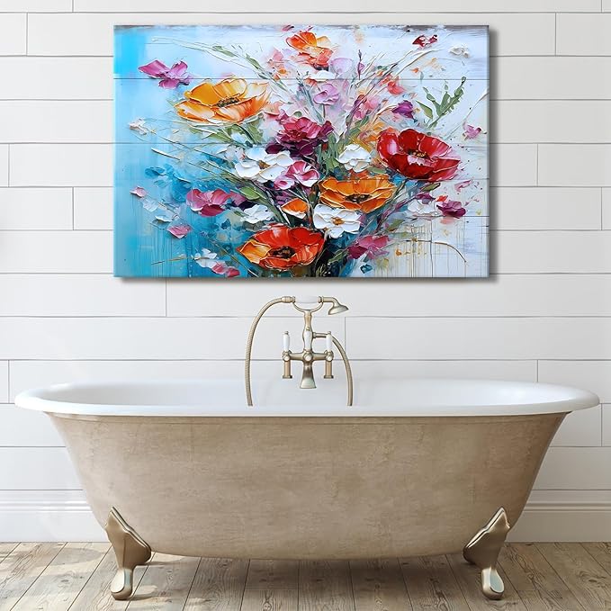 Extra Large Floral Canvas Wall Art for Living Room Poppy Flowers Painting Rustic Colorful Wildflowers Wall Decor Farmhouse Prints Vintage Nature Artwork Framed Kitchen Bedroom Home Decoration 32x48"