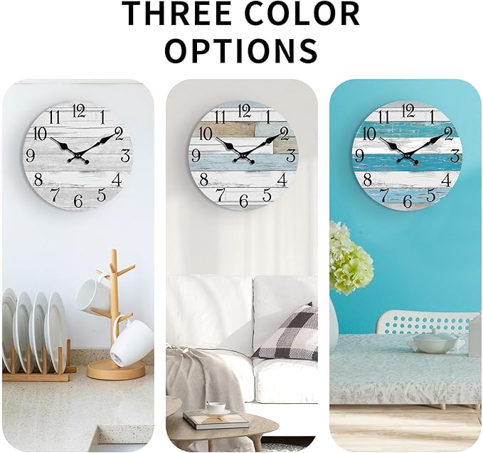 Wall Clock Battery Operated 8 Inch Silent Non Ticking Coastal Design Country Rustic Retro Decorative for Bathroom Kitchen Living Room Bedroom