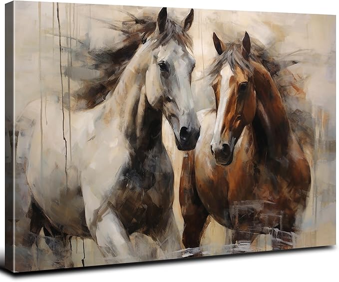 Horse Wall Art Vintage Horses Canvas Painting for Living Room Retro Farmhouse Framed Poster Prints Rustic Horses Wall Decor Minimalist Western Artwork for Bedroom Office Home Decorations 32x48"