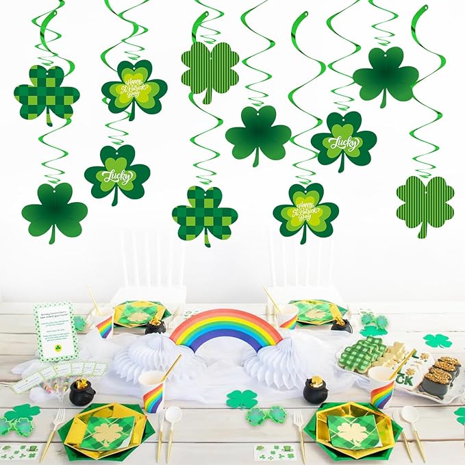 St-Patrick's Day Decorations Banner Streamers - 20Pcs Green Shamrock St. Saint Patricks Day Baby Shower Decorations Hanging Swril Garland,Irish Birthday Party Lucky Window Decor Supplies Burgleda