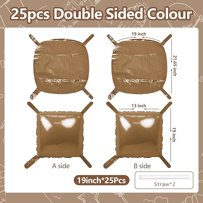NISOCY Thanksgiving Fall Balloons 25PCS Brown Square Foil Balloons Wall Backdrop Double Sided Brown Balloon Tunnel Arch Kit for Birthday Wedding Graduation Baby Bridal Shower Party Decorations