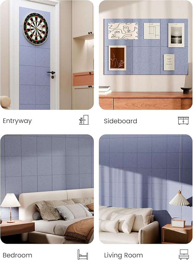 Bumusty Large Cork Board 36" x 24" Alternative - 6 Pack Felt Wall Tiles with 40 Safe Removable Adhesive Tabs, 30 Pushpins, Cork Boards for Walls Pin Board Bulletin Board Office Decor (Soft Periwinkle)