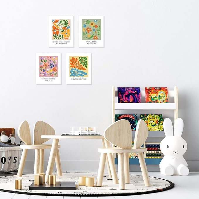 CHDITB Inclusive Diversity Wall Art, Inspirational Wall Decor, Set Of 6 Floral Motivational Frame Canvas Poster Equality Artwork Everyone is welcome Classroom Art Print For Home Nursery Decor 8”x10”