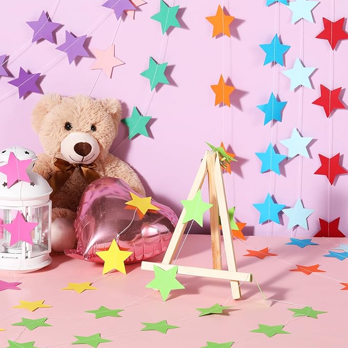 Patelai Glitter Star Garland Banner 2026 Graduation Decor 130 Feet Star Hanging Banner Twinkle Backdrop for Party Birthday Classroom Wedding Supplies(Rainbow)