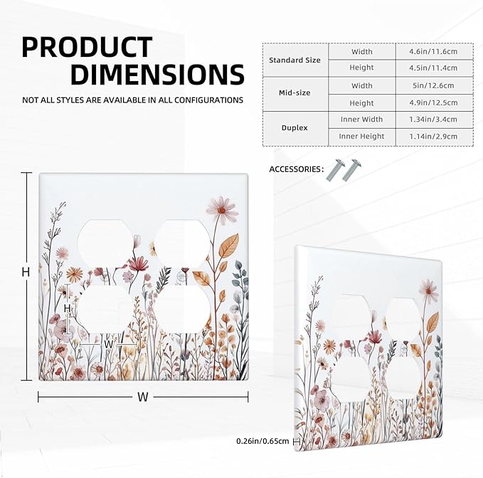 Outlet Covers Spring Floral Pink Wildflower Leaves Plants 2 Gang Double Duplex Decorative Light Switch Covers Electrical Wallplates Socket Faceplate For Home Bed Room Decor
