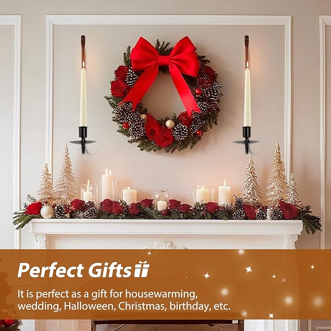 Candle Sconces Set of 2, Taper & Pillar Wall Candle Holder, 13.2 Inch Black Wall Sconces Set of Two, Decor for Entryway, Stair Corner, Living Room, Gifts for Men Women Mom or Dad